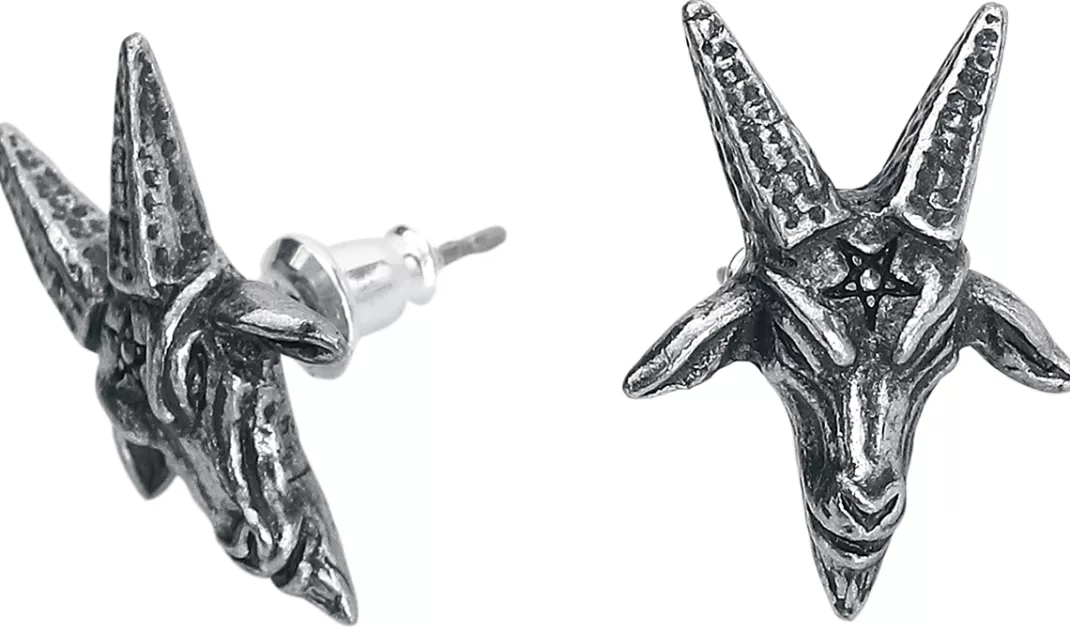 Baphomet Studs Earring Set Silver-Coloured By^Alchemy Gothic Clearance