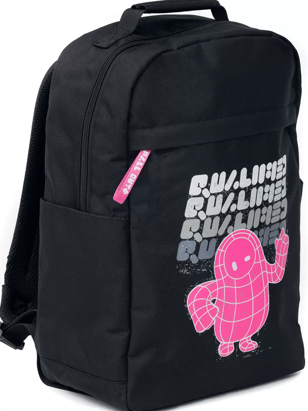 Men Fall Guys Crown Grab Bag Backpack Black-White-Pink By