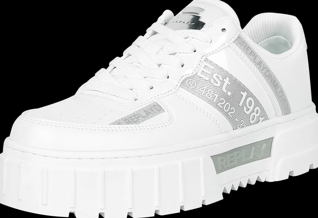 Women Replay Footwear Disco Shield Sneakers White By