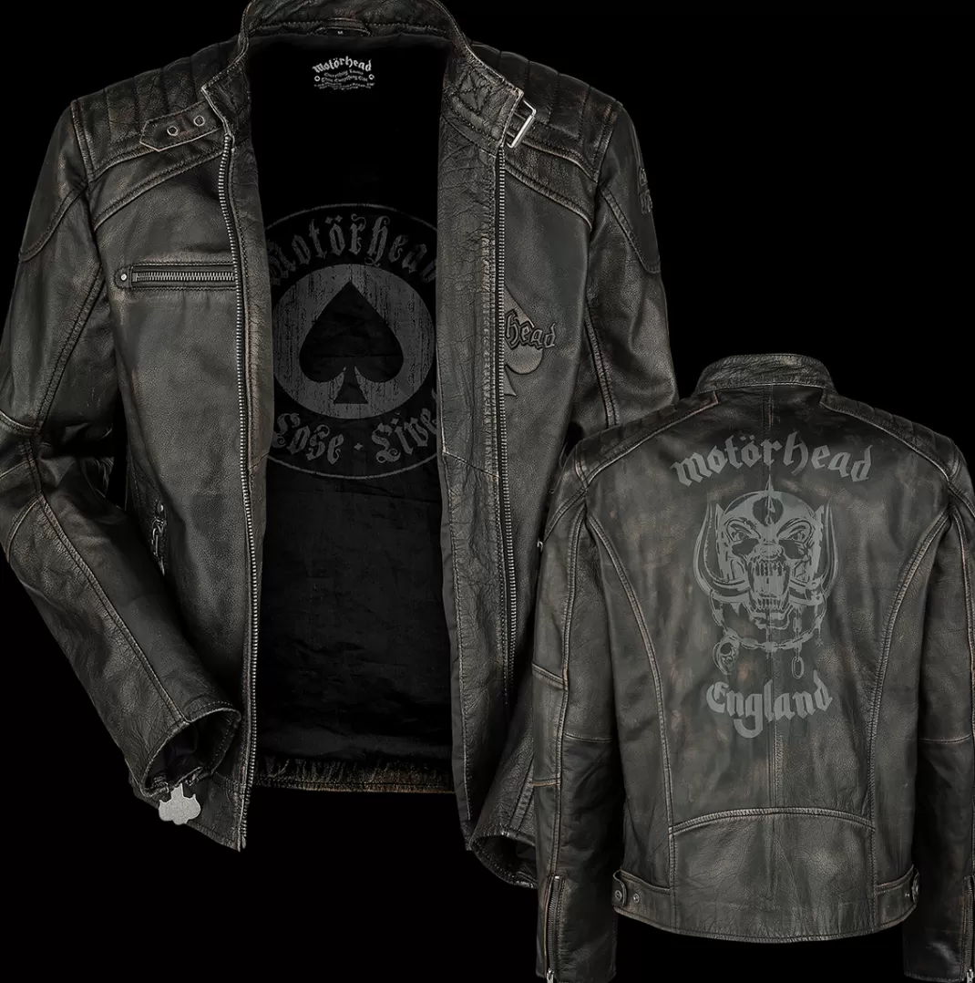 Men Motörhead England Leather Jacket Black By Motorhead