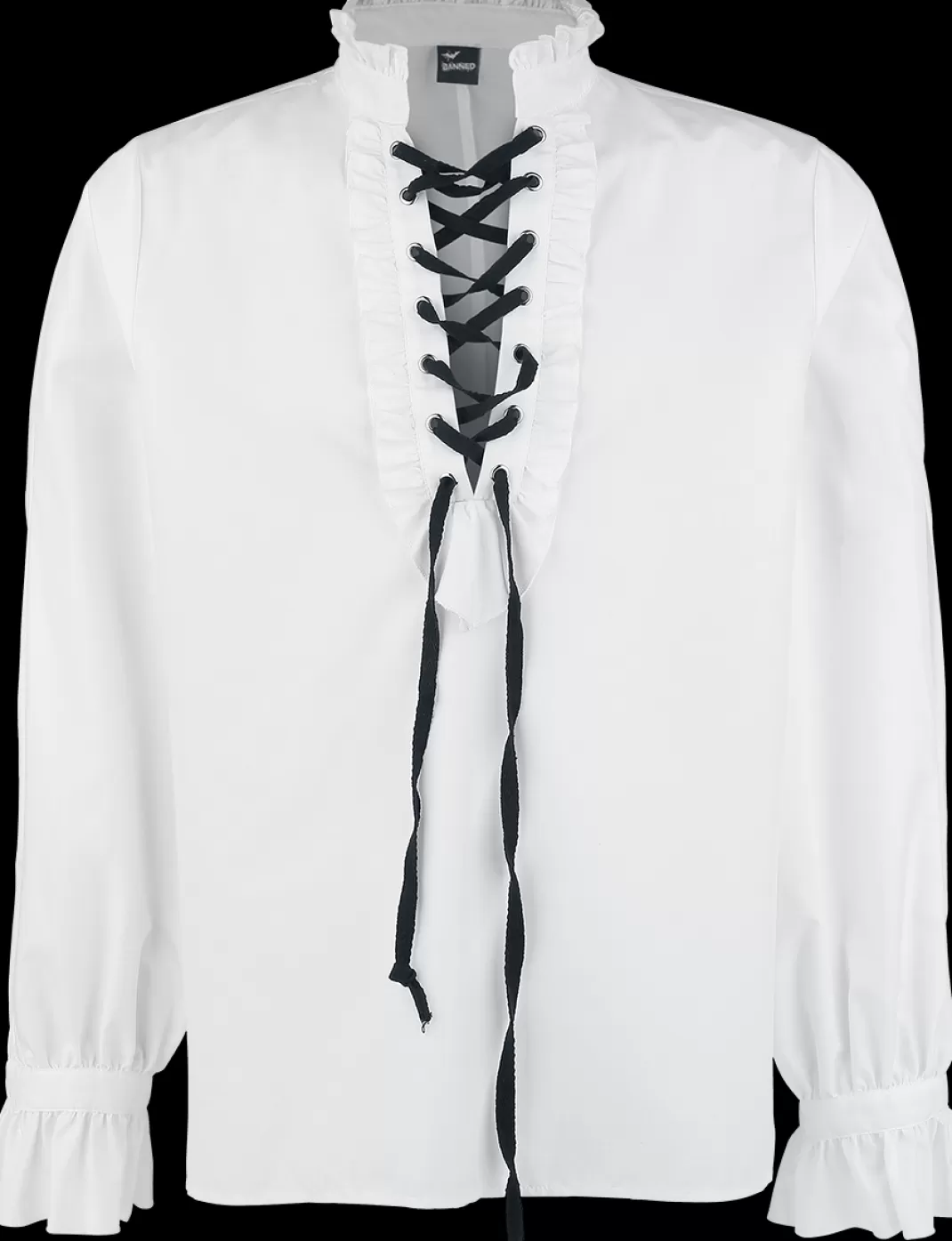 Men Banned Frilled Shirt With Lacing Longsleeve White By Alternative