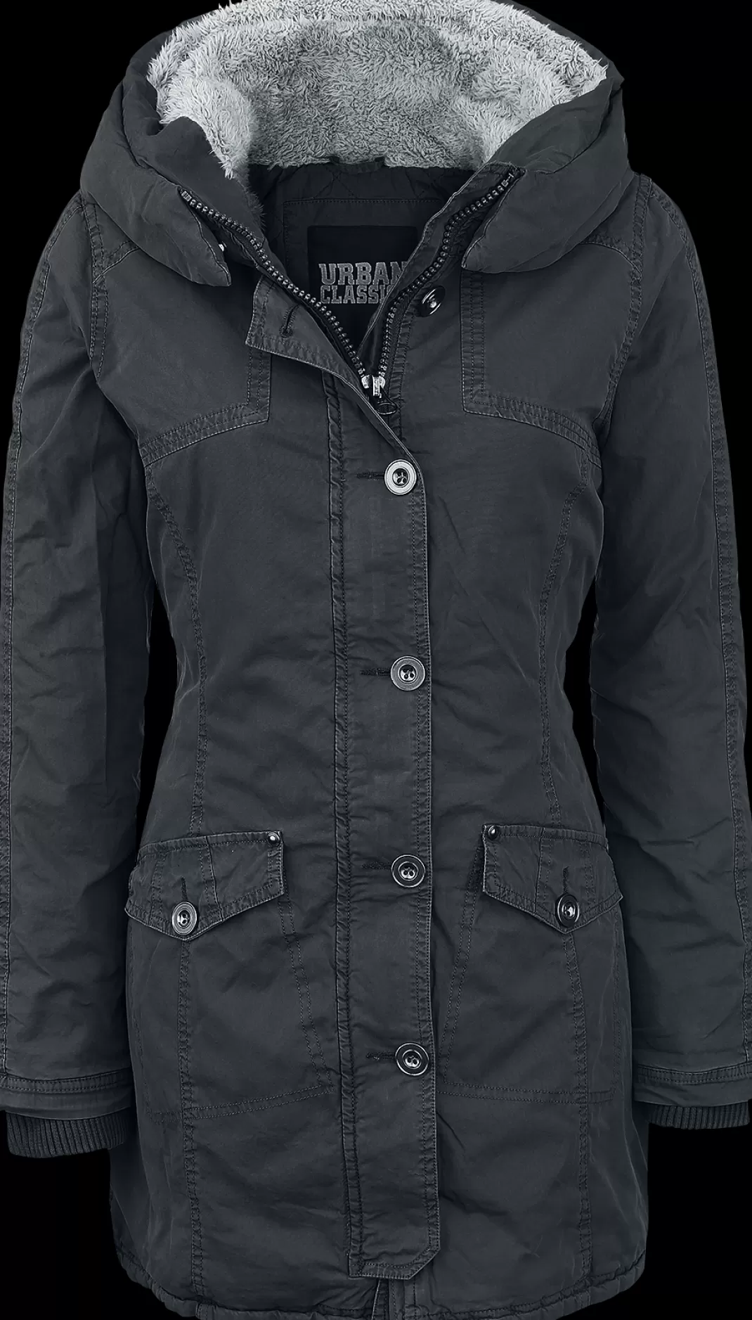 Ladies Garment Washed Long Parka Between-Seasons Jacket Black By^Urban Classics Cheap