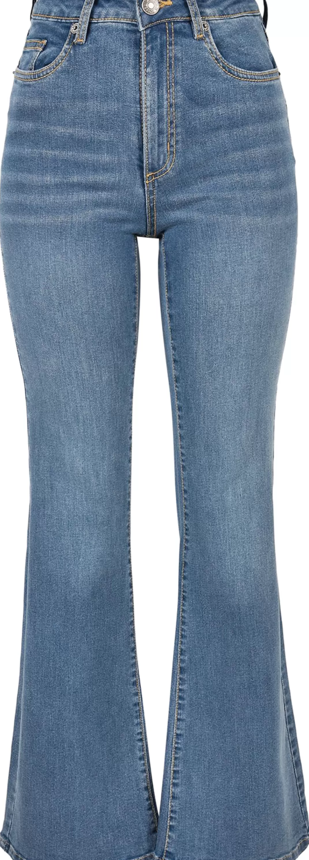Ladies High Waist Flared Denim Trousers Jeans Washed Denim By^Urban Classics Cheap