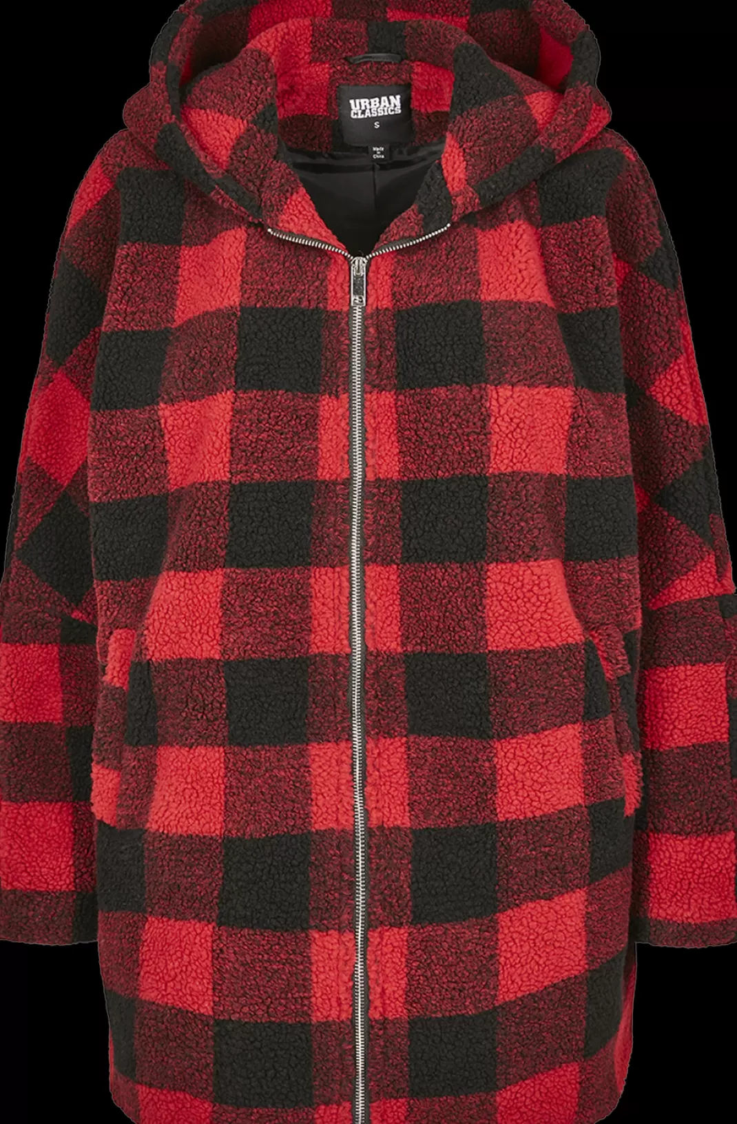 Ladies Hooded Oversized Check Sherpa Jacket Winter Jacket Red-Black By^Urban Classics Cheap