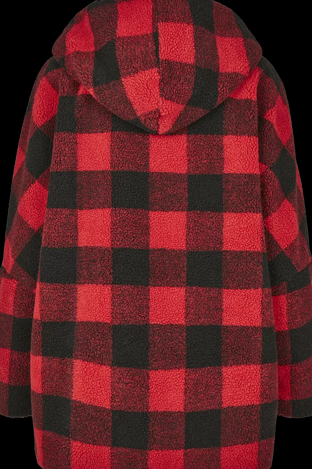 Ladies Hooded Oversized Check Sherpa Jacket Winter Jacket Red-Black By^Urban Classics Cheap