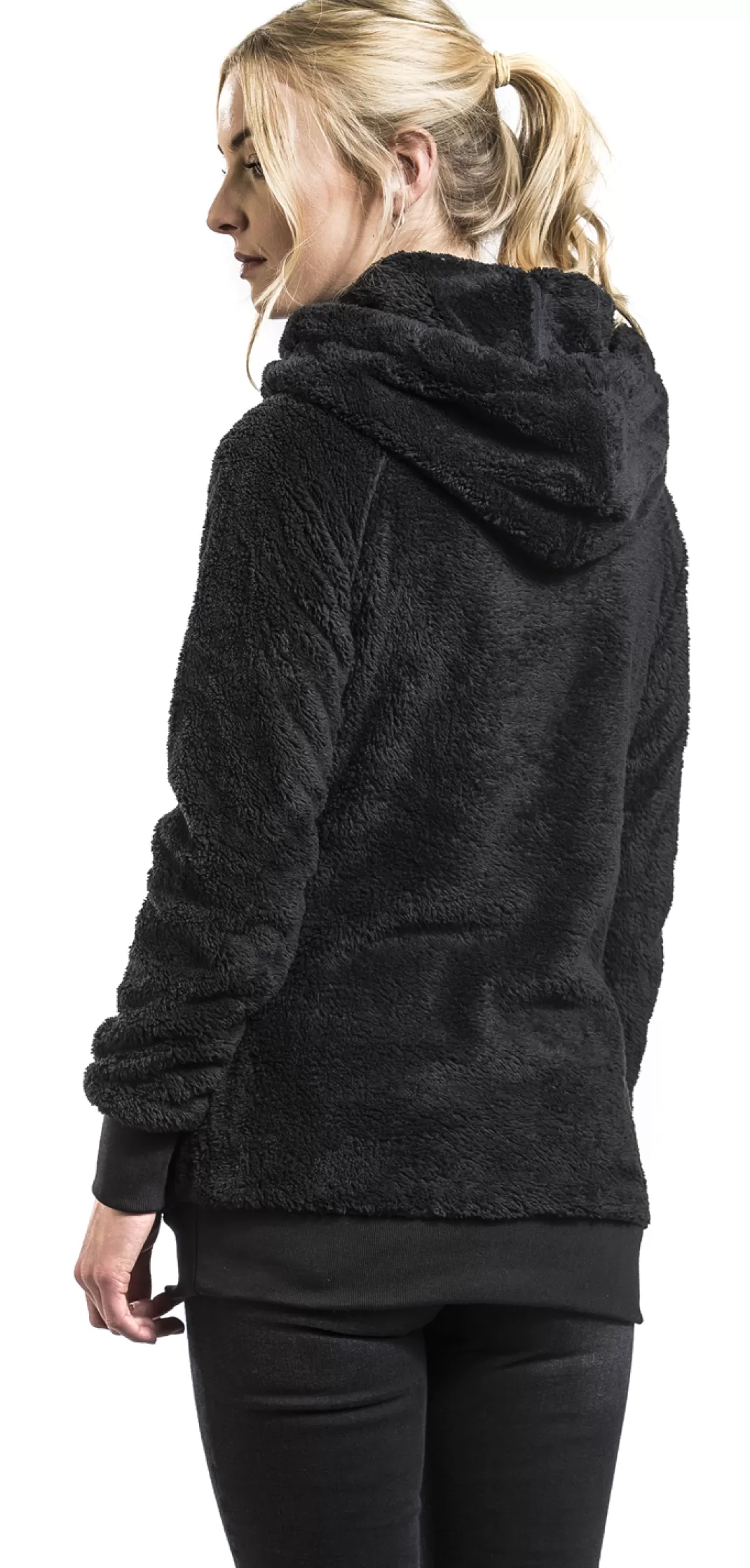 Ladies Long Teddy Hoodie Hooded Sweater Black By^Urban Classics Cheap