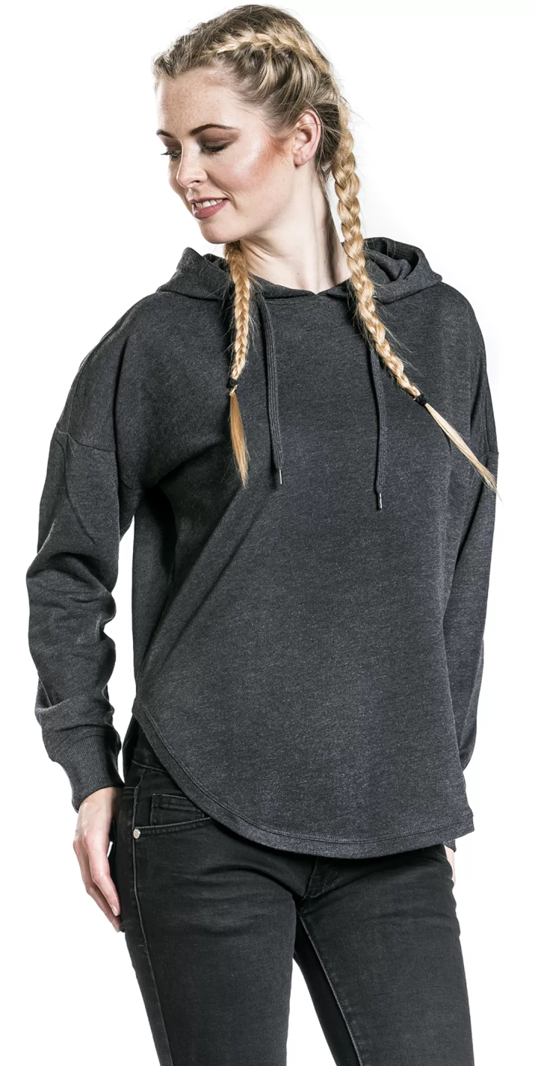 Ladies Oversized Terry Hoody Hooded Sweater Mottled Grey By^Urban Classics Clearance