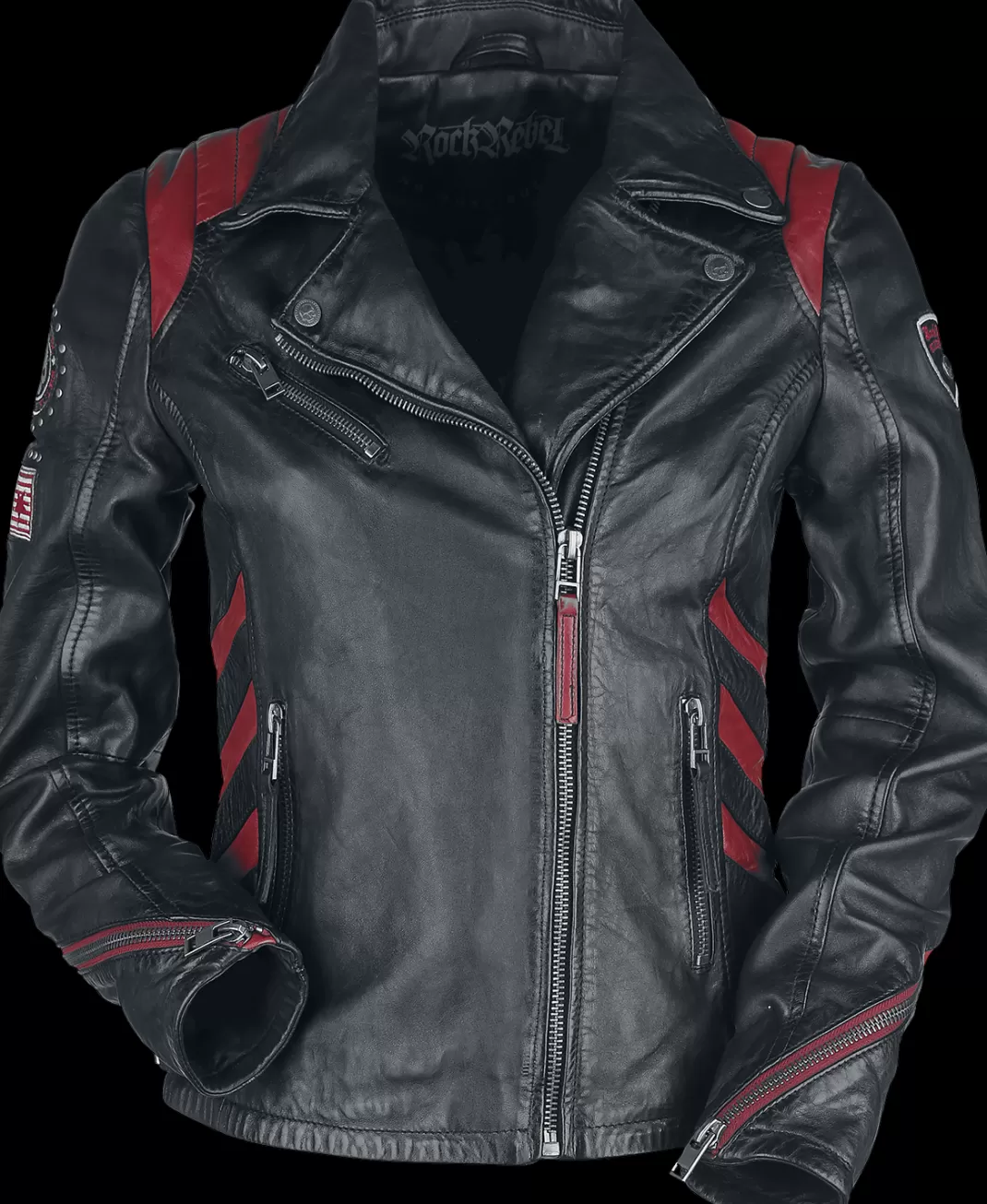 Leather Jacket Black-Red By Rock Rebel By Emp^* Best