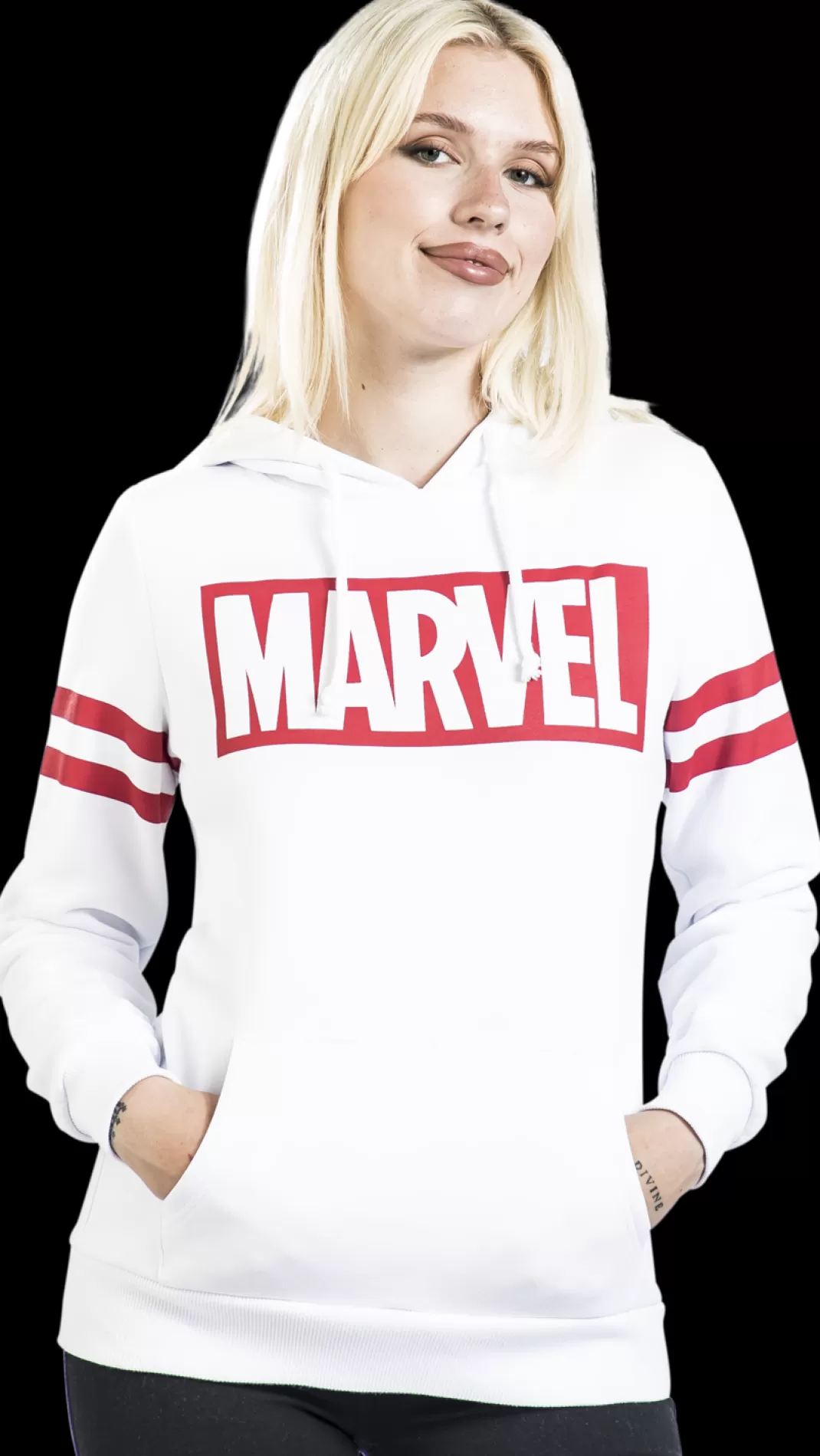Logo Hooded Sweater White By^Marvel Discount