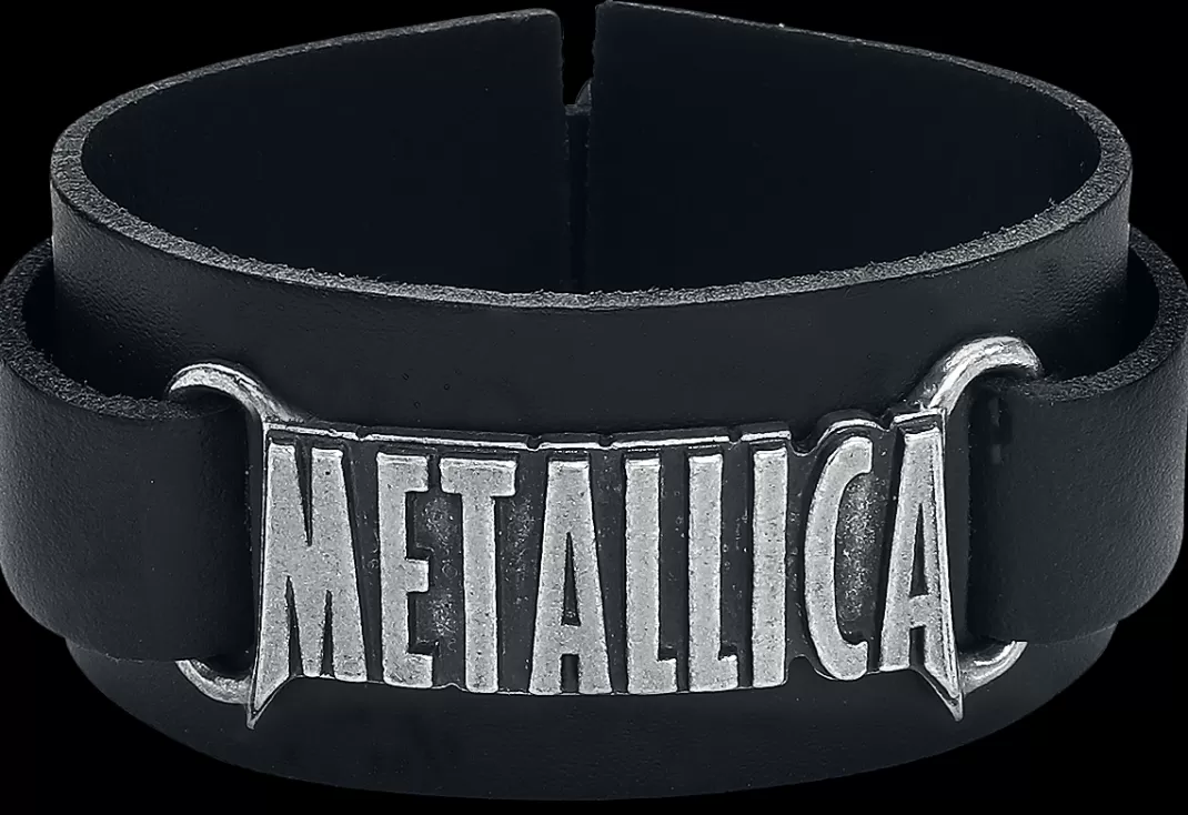 Men Metallica Logo Leather Bracelet Black By