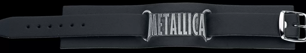 Men Metallica Logo Leather Bracelet Black By