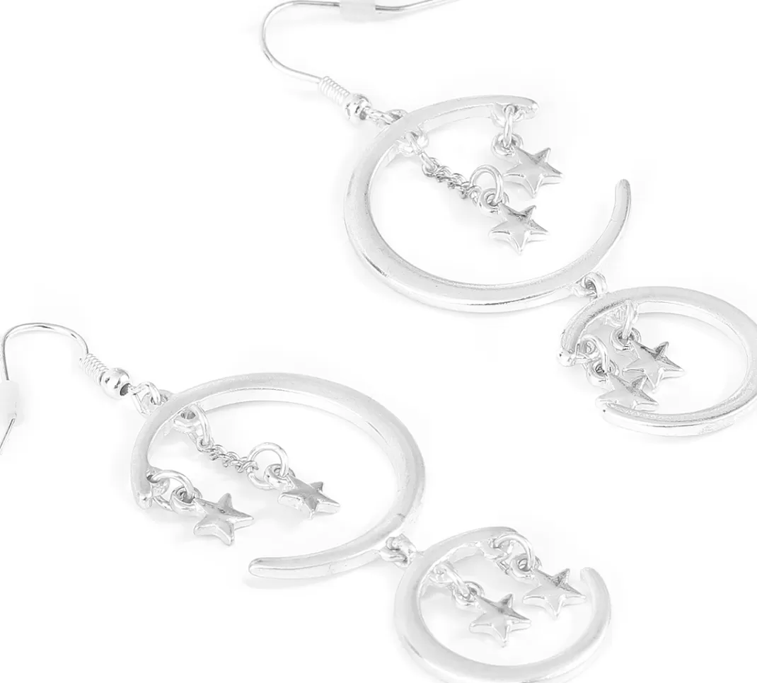 Moons And Stars Earrings Silver-Coloured By Full Volume By Emp^* Store