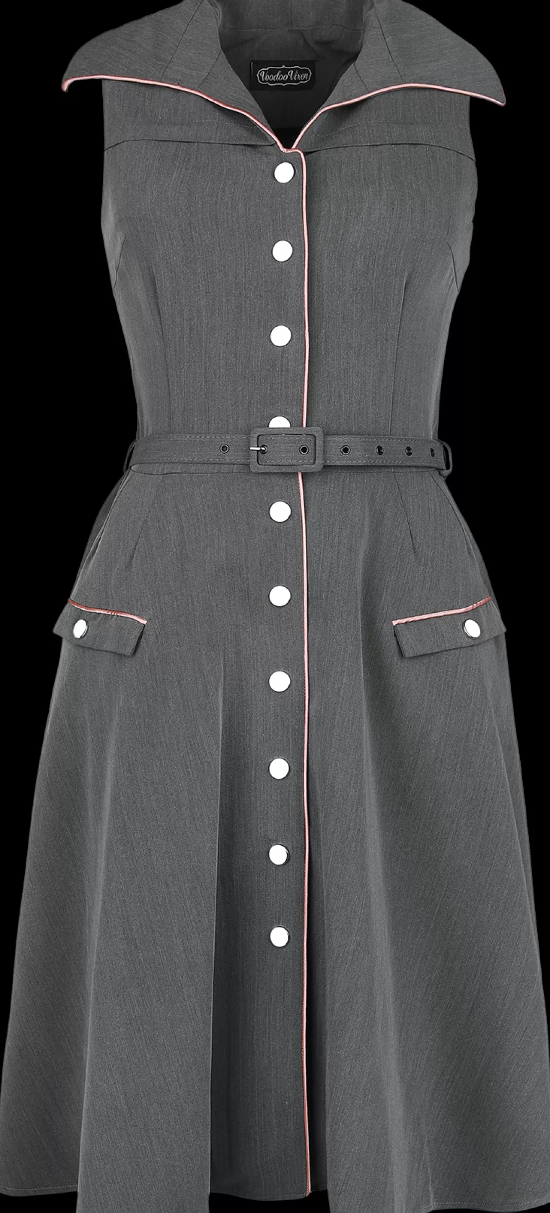 Pinstripe Button-Up Sleeveless Flare Dress Medium-Length Dress Grey By^Voodoo Vixen Cheap