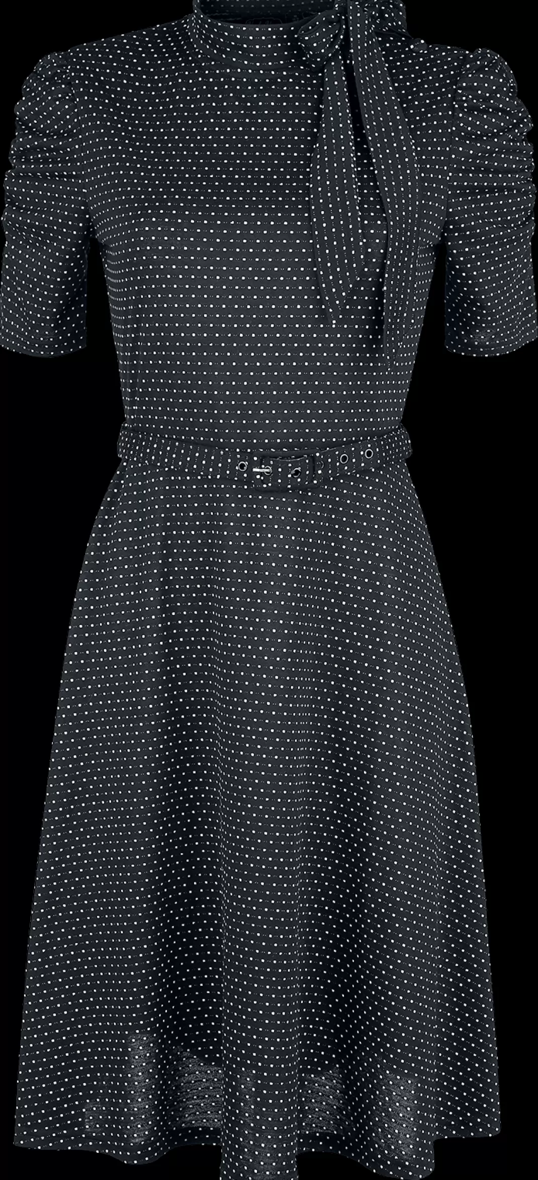 Posie Black Polka Dot Tie-Neck Dress Medium-Length Dress Black By^Voodoo Vixen Outlet