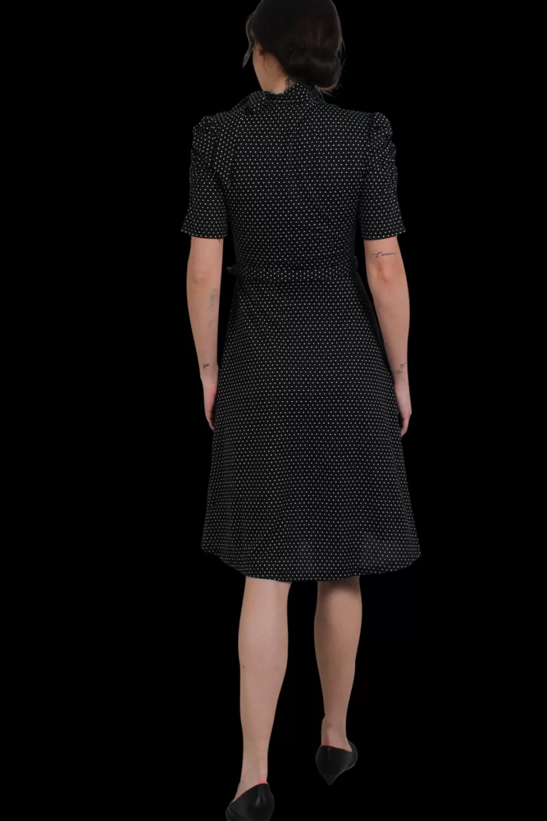Posie Black Polka Dot Tie-Neck Dress Medium-Length Dress Black By^Voodoo Vixen Outlet