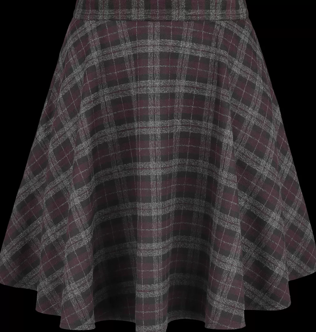 Rock Check Flared Skirt Short Skirt Grey-Purple By^Banned Retro Cheap