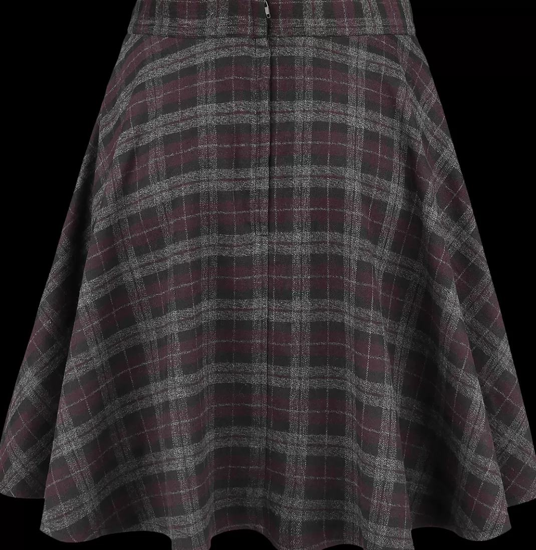 Rock Check Flared Skirt Short Skirt Grey-Purple By^Banned Retro Cheap