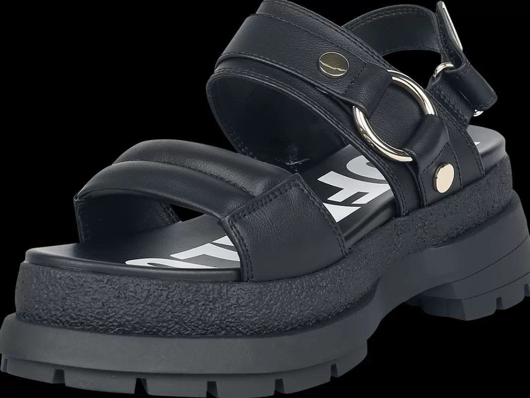 Women Buffalo Rude Ring Vegan Sandal Black By