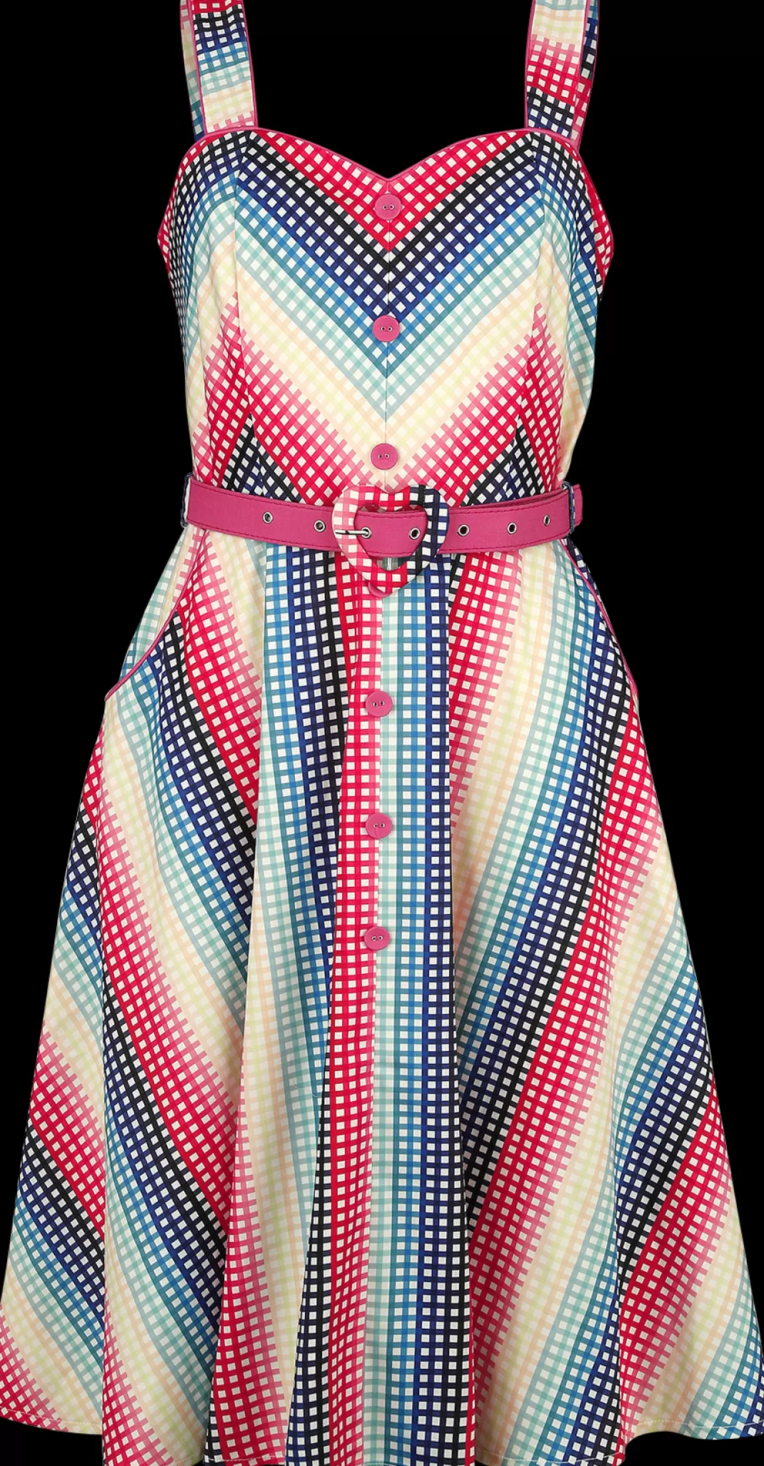 Serene Rainbow Gingham Flare Dress Medium-Length Dress Multicolour By^Voodoo Vixen Online